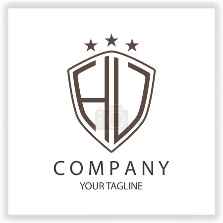 Ilustración de HV HU Logo monograma con forma de escudo aislado colores negros en la plantilla de diseño de contorno premium elegante plantilla vectorial eps 10 - Imagen libre de derechos