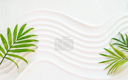 Photo for White sand pattern and palm leaves - Royalty Free Image