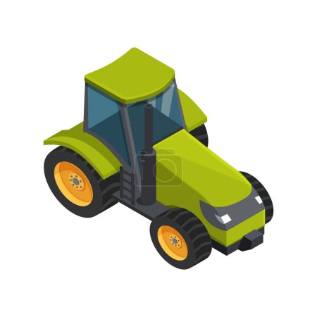 Téléchargez les photos : Isometric green tractor agriculture, vector illustration - en image libre de droit
