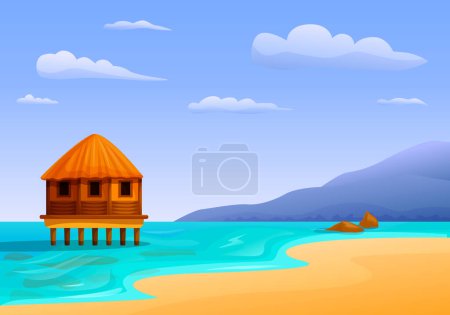 Téléchargez les photos : Maison tropicale sur pilotis dans la mer, illustration vectorielle - en image libre de droit