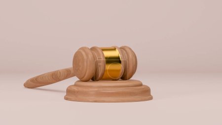 Photo for A wooden judge gavel and soundboard 3D illustration isolated on pink matte with copy space for text, legal action or concept of law - Royalty Free Image