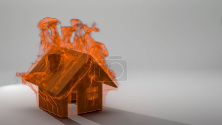 Photo for Wood house model on fire 3d illustration, finance and banking about house insurance concept, investment ideas about real estate companies, financial success and growth concept - Royalty Free Image