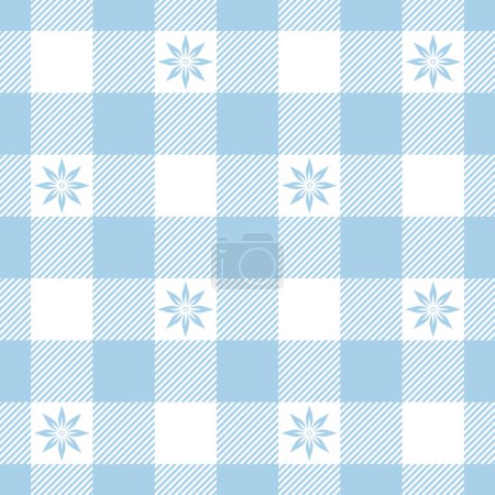 Photo for Seamless gingham pattern with pale blue star-shaped flowers, for dress, scarf, skirt, picnic tablecloth, other fabric design - Royalty Free Image