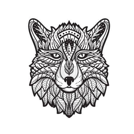 hand drawn Fox head zentangle arts isolated on white background. Vector illustration