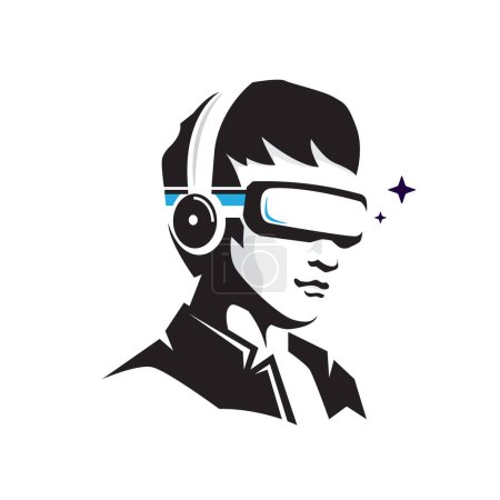 Photo for Man using virtual reality glasses vector silhouette style design, young man using a VR headset and experiencing virtual reality - Royalty Free Image