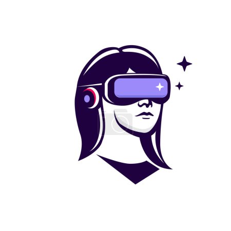 Photo for Girl using virtual reality glasses vector silhouette style design, young girl using a VR headset and experiencing virtual reality - Royalty Free Image