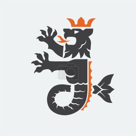 Ilustración de León marino con corona Heráldica mascota vector ilustración - Imagen libre de derechos