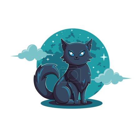 Photo for Cat moon night sky vector illustration, black cat and moon happy halloween celebration, - Royalty Free Image