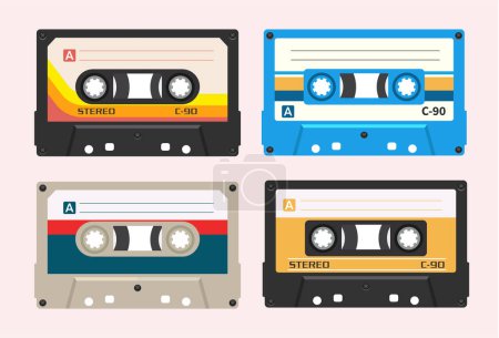 Illustration for Colorful Retro audio tape cassette collection. Flat design vector illustration. - Royalty Free Image