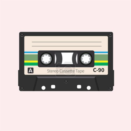 Illustration for Colorful Retro audio tape cassette. Flat design vector illustration. - Royalty Free Image