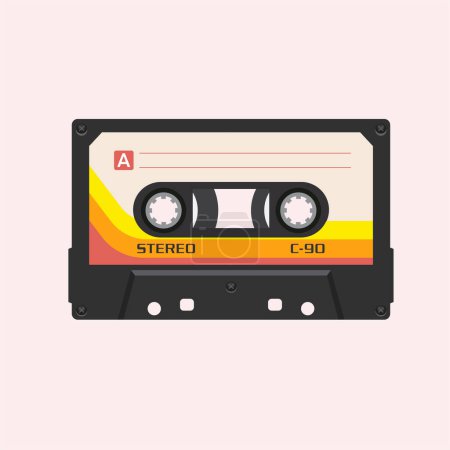 colorful Retro audio tape cassette. Flat design vector illustration.