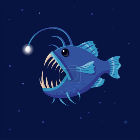 Photo for Deep sea angler fish vector illustration, Deep sea animal fish with flashlight on head - Royalty Free Image