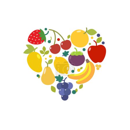 Photo for Various summer fruits are laid out in the shape of a heart vector - Royalty Free Image
