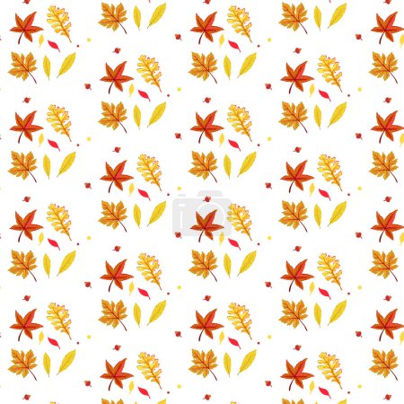 Photo for Autumn leaves seamless pattern with different leaves and plants, seasonal colors - Royalty Free Image