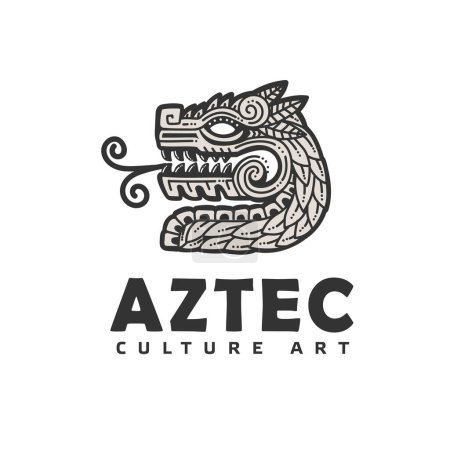 Photo for Hand drawn Quetzalcoatl head mexican god aztec graphic - Royalty Free Image