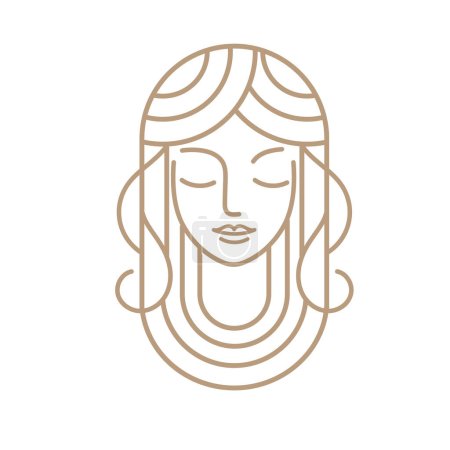 Photo for Mono line girl face with floral vector illustration, Girl silhouette for cosmetics, beauty, salon, health and spa, fashion themes, trendy linear style with female face design , abstract beauty symbol for hair salon or organic cosmetics - Royalty Free Image