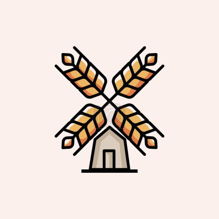 Photo for Windmill linear style vector with sweeps as a wheat ears, mill with blades in the form of wheat. - Royalty Free Image