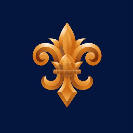 Illustration for Golden Fleur-de-lis symbols as vector, Lily symbols in exact shape design useable for all Heraldic requirements. - Royalty Free Image