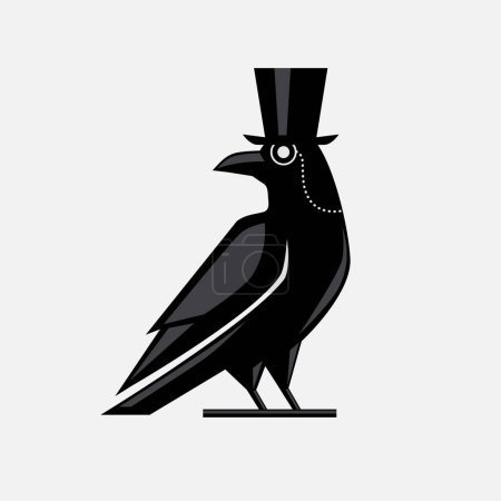 Photo for Black crow wearing hat, Gentleman crow, blackbird with top hat design vector Illustration - Royalty Free Image