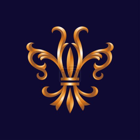 Illustration for Golden Fleur-de-lis symbols as vector, Lily symbols in exact shape design useable for all Heraldic requirements. - Royalty Free Image