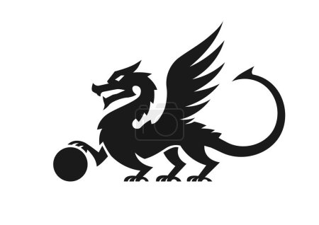 Photo for Heraldic Dragon with ball Silhouette on White background Vector - Royalty Free Image