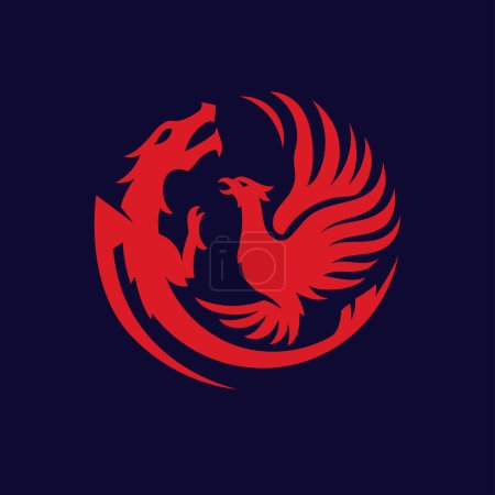 Photo for Silhouette of phoenix bird and dragon vector. Symbol of balance - Royalty Free Image