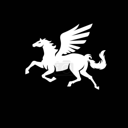 Photo for Vector image of a silhouette of a mythical creature of pegasus on a black background. Horse with wings on hind legs. - Royalty Free Image