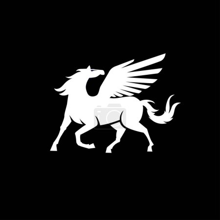 Photo for Vector image of a silhouette of a mythical creature of pegasus on a black background. Horse with wings on hind legs. - Royalty Free Image