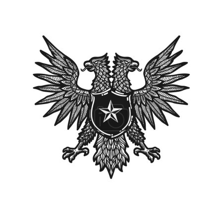 Photo for Hand drawn Double Headed Eagle Crest, Vector Illustration Of Russia Eagle Coat Of Arms - Royalty Free Image