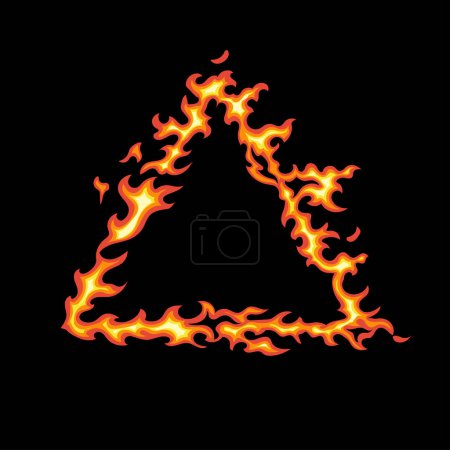 Photo for Triangle of fire isolated on black background. Vector cartoon flame frame. Simple flat illustration. Fiery circle. - Royalty Free Image