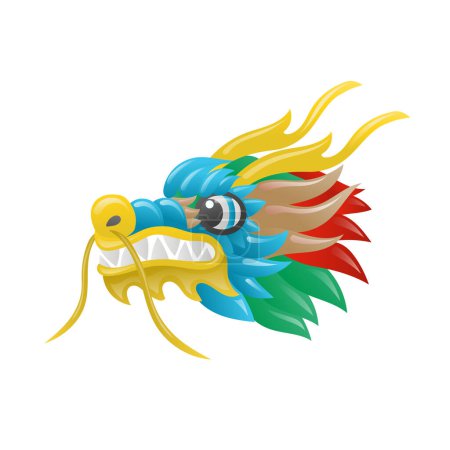 Photo for Illustration of Chinese colorful dragon head . Mascot or tattoo. Traditional China symbol. Asian mythological animal - Royalty Free Image