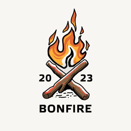Photo for Bonfire icon vector design. Burning bonfire with wood, Burning campfire or bonfire on wooden logs isolated on white background. Design element of flame on firewood. - Royalty Free Image