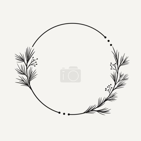 Photo for Frame of spruce branches vector illustration, pine tree needles branches greenery hand drawn wreath garland border - Royalty Free Image