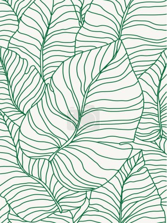 Photo for Tropical leaves background for paper card , luxury botanical nature leaf design, vector background with green leaf lines. Hand drawn, suitable for fabric design, print, cover, banner and invitations. - Royalty Free Image
