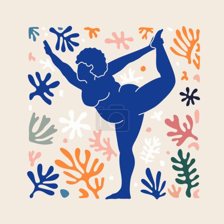 Photo for Matisse Inspired Abstract Art with female Figure and Organic Shapes in a trendy minimal style. Vector Collage Background of female body, birds and botanical elements made of cut paper - Royalty Free Image