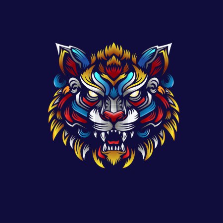 Photo for Colorful tiger head roaring vector illustration , angry tiger Decorative vector art - Royalty Free Image