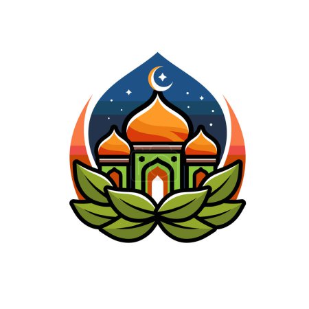 Photo for Colorful mosque with leaves symbol vector illustration - Royalty Free Image