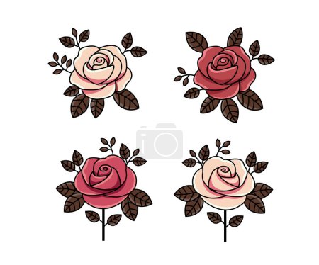 Photo for Vector outlines hand drawn red roses flower collection - Royalty Free Image