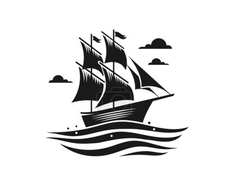 Photo for Vector of sailboat silhouette vintage symbol - Royalty Free Image