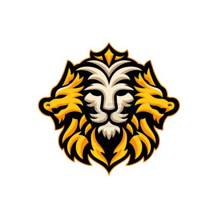 Ilustración de Dragones dorados e ilustración del vector de símbolo de cabeza de león - Imagen libre de derechos