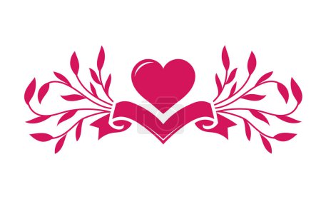 Photo for Valentines heart love with ribbon and floral vector illustration design - Royalty Free Image
