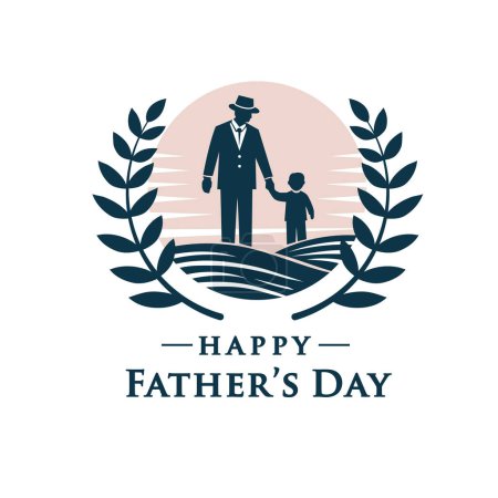 Ilustración de Feliz día del padre con papá e hijos, estilo vintage - Imagen libre de derechos