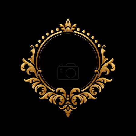Photo for Elegant Circular Classic Decorative Floral Ornamental Vintage Swirl Frame Motif, golden color - Royalty Free Image