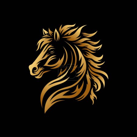 Photo for Horse head silhouette golden color on black background - Royalty Free Image