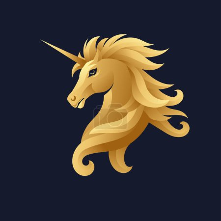 Photo for Golden unicorn symbol on dark blue background vector - Royalty Free Image