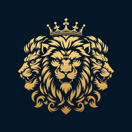 Photo for Golden three lion kings isolated on black background vector - Royalty Free Image