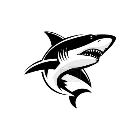 Photo for Ferocious shark with fangs and open mouth vector illustration, black and white color - Royalty Free Image