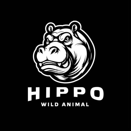 Photo for Vector of hippopotamus head mascot symbol, black and white color - Royalty Free Image