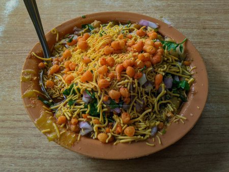 Photo for Samosa chaat dish, a popular street food of India - Royalty Free Image