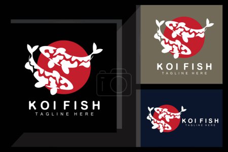 Koi Fish Logo Design, Vector de pescado ornamental chino afortunado y triunfal, Marca de la compañía Icono de pescado dorado